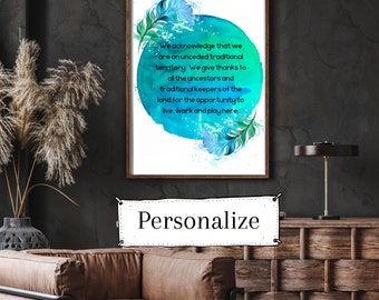 Personalized land acknowledgment, Indigenous cultural safety art, Awareness for Indigenous community, Indigenous owned shop, office art