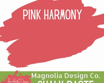 May include: A container of Magnolia Design Co. chalk paste featuring a large, irregular pink brushstroke shape centered on the label. The text PINK HARMONY is printed in white over the pink area, with the words Magnolia Design Co. CHALK PASTE below.