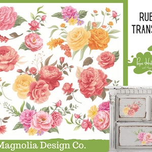 Rose Collection Transfer • By Magnolia Design Co • Rub on Transfer • 12 X 12 • Transfer For Crafts • Furniture Transfer