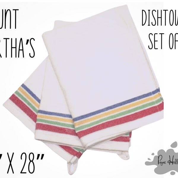 Retro Dish Towels Multi Colored Striped • Set Of 3 Dish Towels • 18 X 28 •Tea Towels • Embroidery • Aunt Martha's Dish Towels