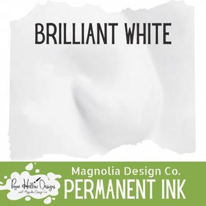 May include: A container of Brilliant White permanent ink by Magnolia Design Co. The label features the text Brilliant White at the top and Magnolia Design Co. Permanent Ink at the bottom, along with the Payne Hollow Designs logo on a green background.
