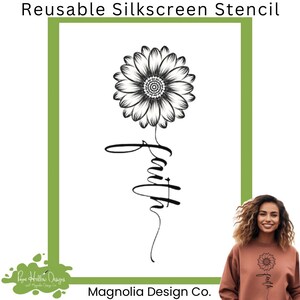 Faith Flower Stencil • Magnolia Design Co • 8.5 X 11 • Reusable Silkscreen Stencil • DIY • Craft Supplies • Faith • Inspirational