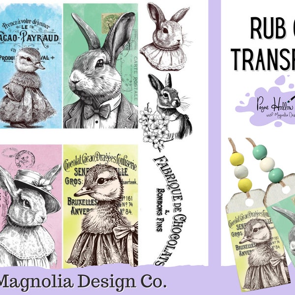 Mr. Rabbit and Friends Transfer • By Magnolia Design Co • Rub on Transfer • 8.5 X 11 • Transfer For Crafts • Furniture Transfer