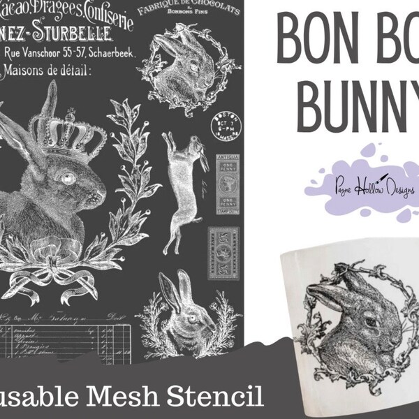 Bon Bon Bunny Reusable Mesh Stencil • 8.5 X 11 • Silkscreen Stencil • DIY • Easter • Chalk Paste