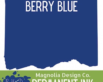 May include: A rectangular swatch of deep berry blue ink color with a torn paper edge effect. Below, a green banner displays the white text Magnolia Design Co. PERMANENT INK and a blue logo with the text Payne Hollow Designs with Magnolia Design Co.