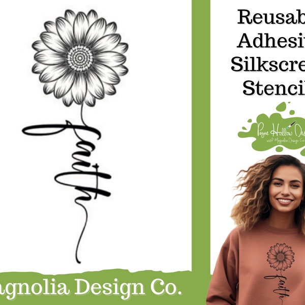 Faith Flower Stencil • Magnolia Design Co • 8.5 X 11 • Reusable Silkscreen Stencil • DIY