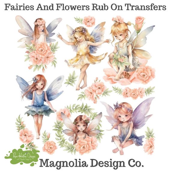 Fairies And Flowers Transfer • By Magnolia Design Co • Rub on Transfer • 12 X 12 • Transfer For Crafts • Furniture Transfer • Kitchen Decor
