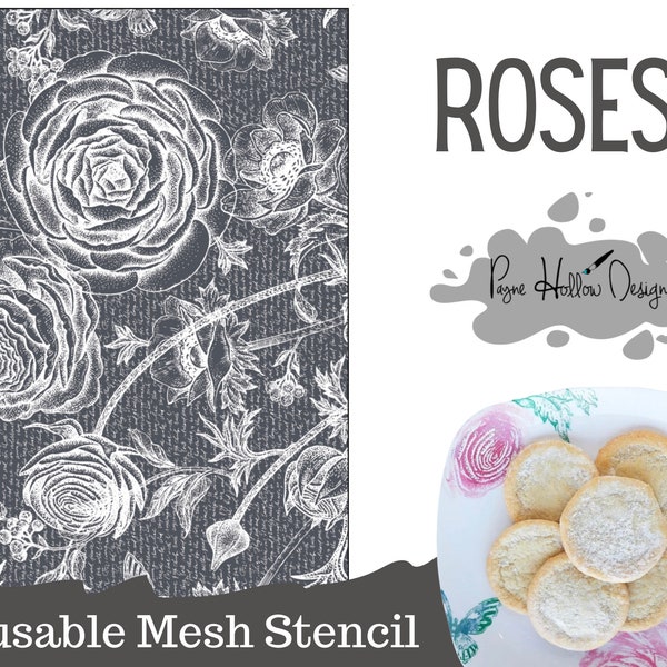 Roses Reusable Mesh Stencil • 12 X 18 • Silkscreen Stecil • DIY • Chalk Paste