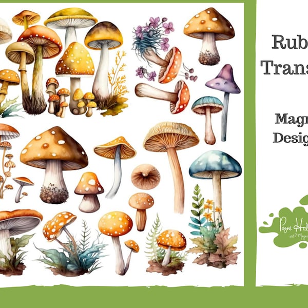 Woodland Mushrooms Transfer • By Magnolia Design Co • Rub on Transfer • 12 X 12 • Transfer For Crafts • Furniture Transfer
