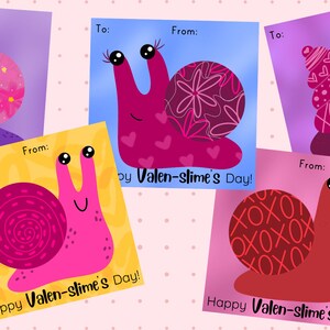 Afdrukbare Slak Valentines - Digitale Download Kleurrijke Slak Valentijnskaarten