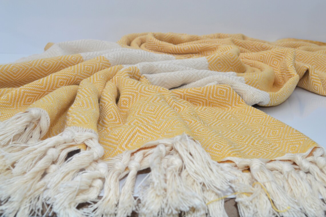 Yellow Blanket Yellow Throw Handwoven Cotton Throw Blanket Etsy