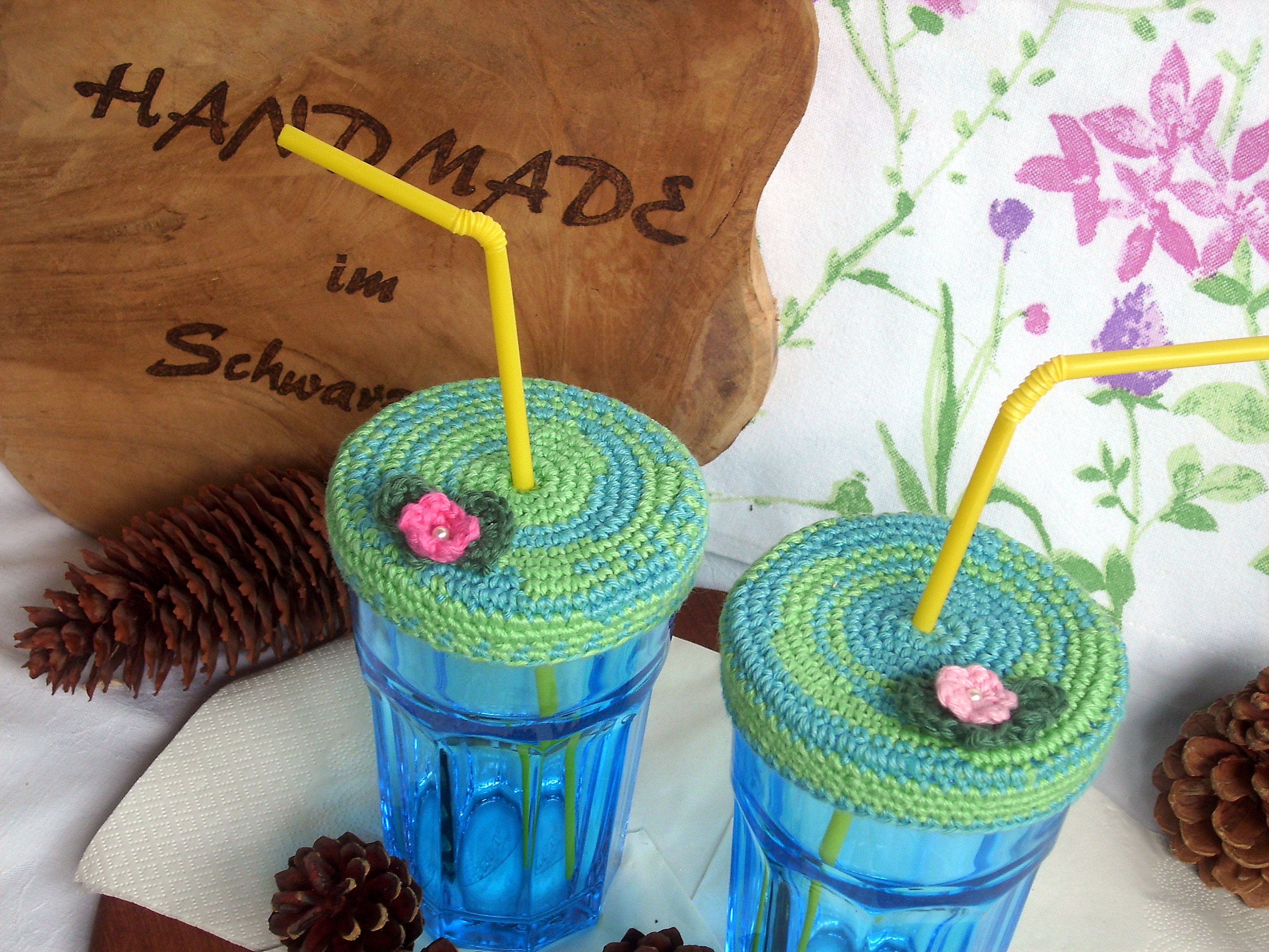 2 drinking glass covers with water lily and pearl crocheted Etsy