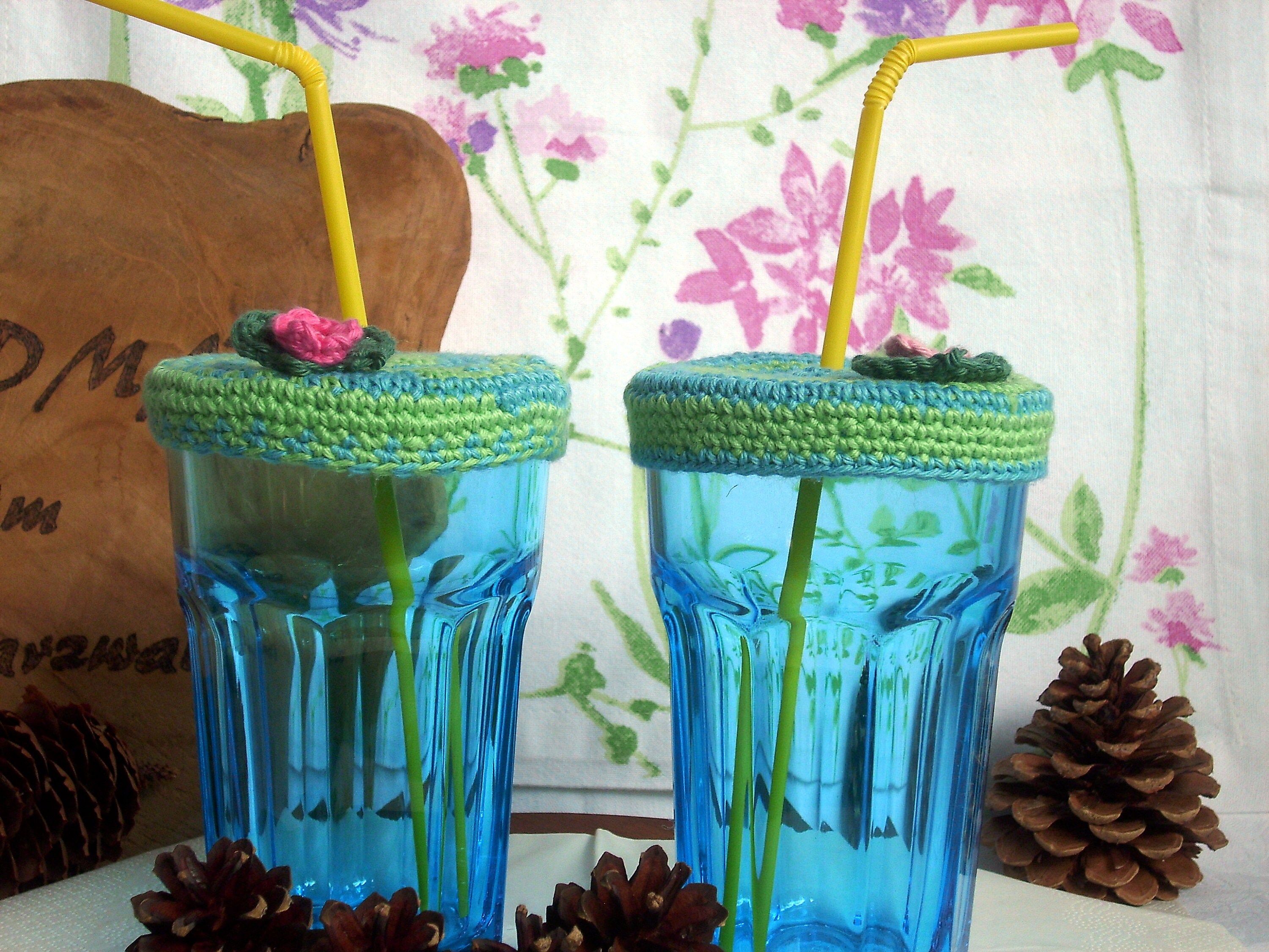 2 drinking glass covers with water lily and pearl crocheted Etsy