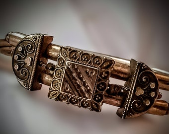 Antique Victorian Etruscan Revival Bracelet Gold Filled Hinged 1890s