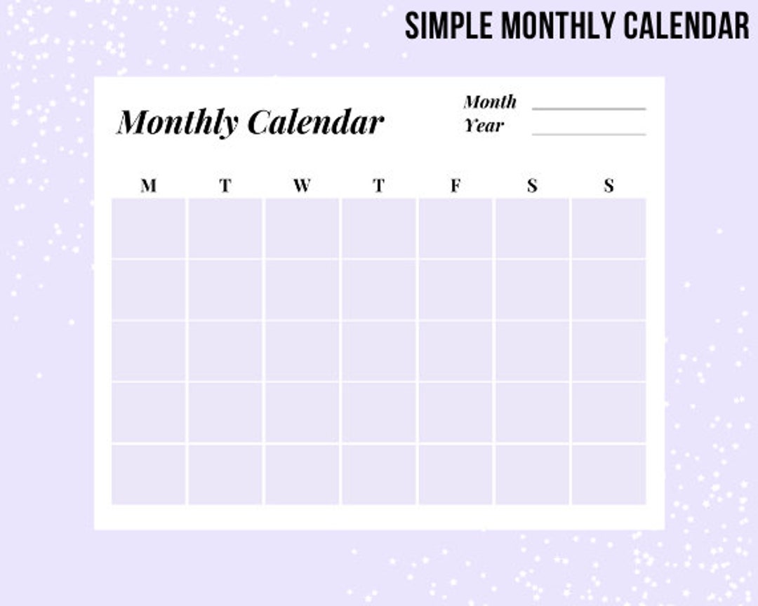 Simple Printable Monthly Calendar, Horizontal Calendar, Multiple Colors ...