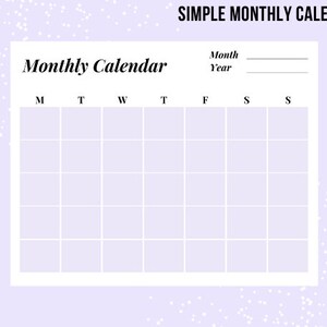 Simple Printable Monthly Calendar, Horizontal Calendar, Multiple Colors ...