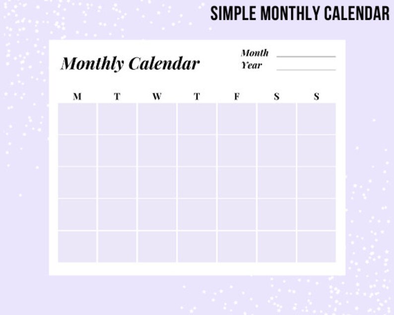 Simple Printable Monthly Calendar, Horizontal Calendar, Multiple Colors ...