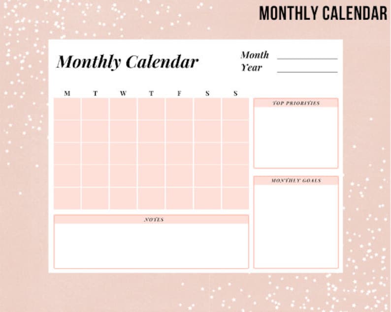 Printable Monthly Calendar, Horizontal Calendar, Multiple Colors, US Letter 8.5x11, PDF - Etsy