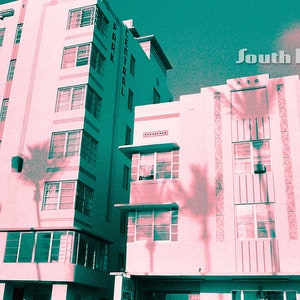 South Beach Device Wallpaper Tropical Art Deco Set of 12 Green/Pink Digital Instant Download Desktop Tablet Phone Vintage Retro Miami