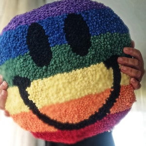 Smiley Rainbow Pride Pillow – Colorful LGBTQ Gift & Decor for Pride Month