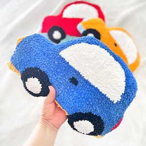 blue car nursery pillow