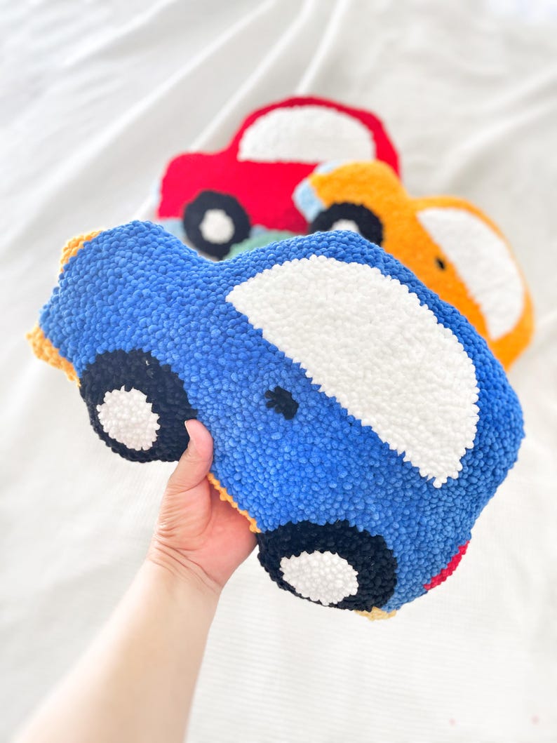 blue car nursery pillow