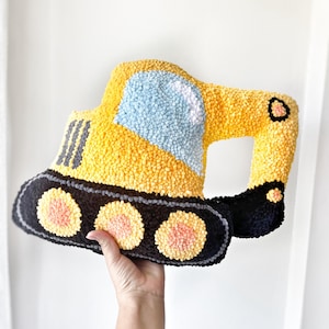 Handmade Excavator Pillow: Plush Construction Truck Nursery Decor