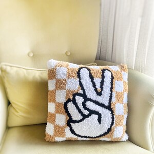 Peace Sign Checkered Pillow – Playful Kids Room Decor image 11