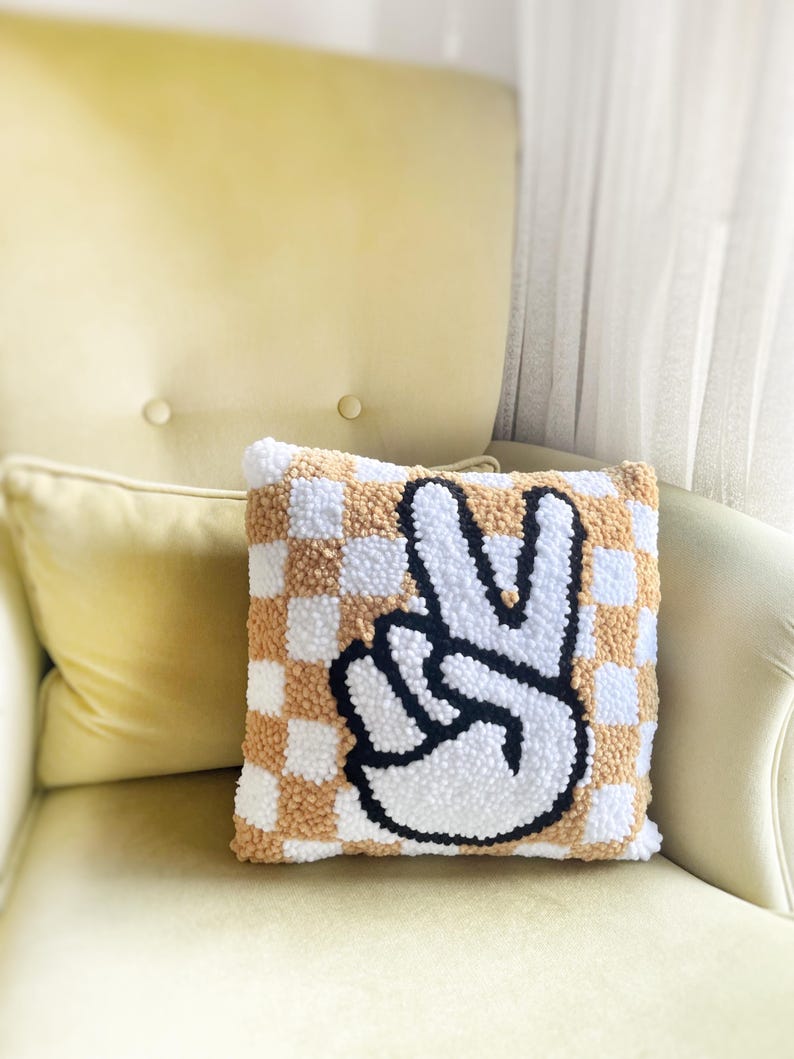 Peace Sign Checkered Pillow – Playful Kids Room Decor image 11