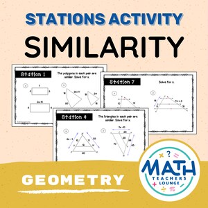 Puede incluir: Una hoja de trabajo en blanco y negro con el título "Stations Activity Similarity" y el texto "Los polígonos de cada par son similares. Resuelve para x." y "Los triángulos de cada par son similares. Resuelve para x."
