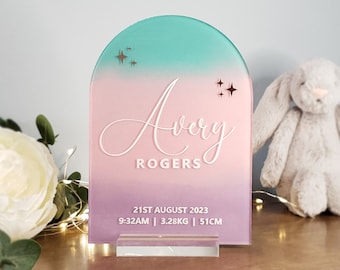 Baby Name and Birth Stats Sign | Acrylic Arch With Stand | Newborn ...