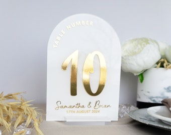Modern Table Number Sign | Luxe Wedding Decor | Painted Back Arch Acrylic with Stand