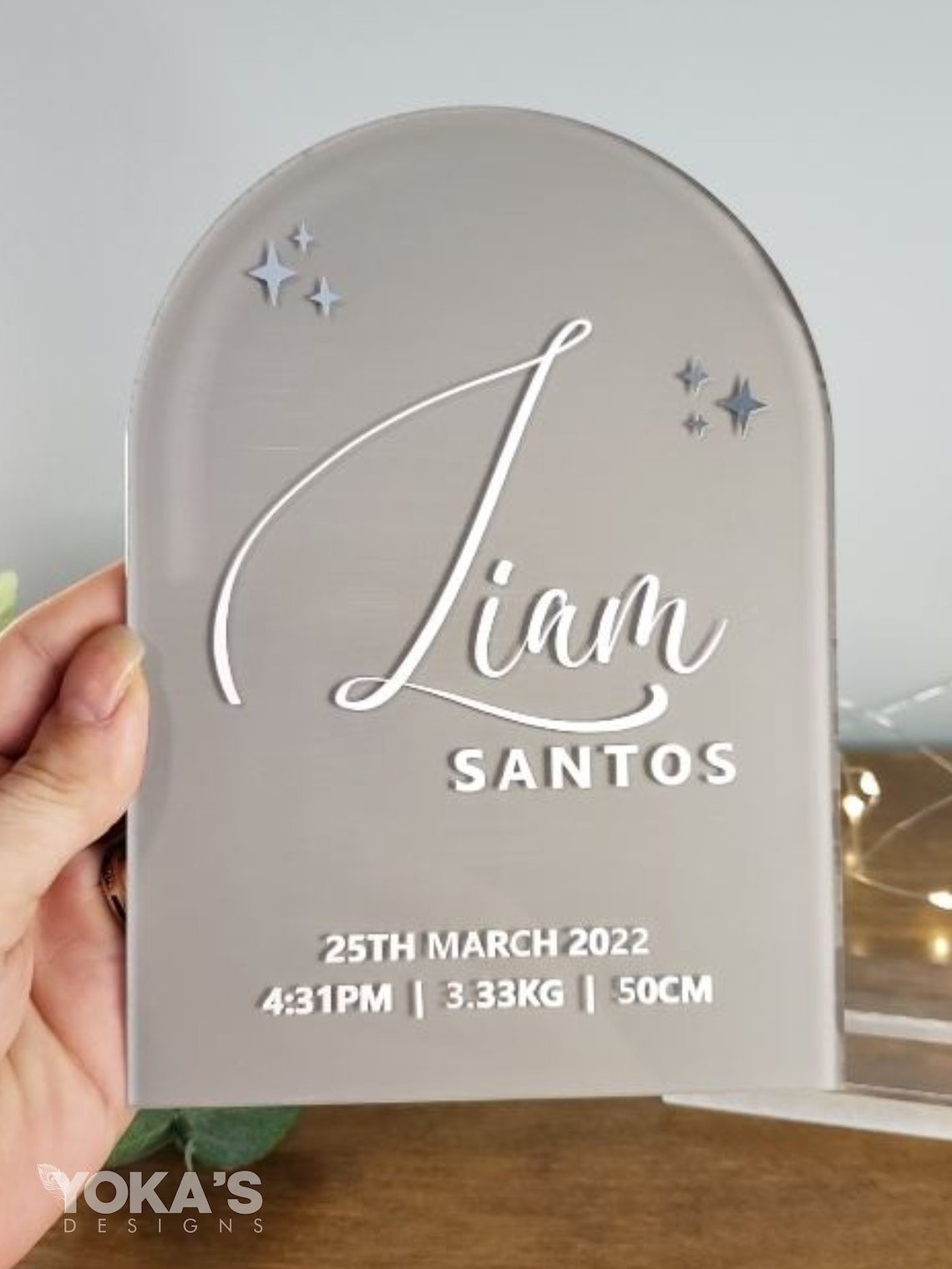 Baby Name and Birth Stats Sign | Acrylic Arch With Stand | Newborn ...