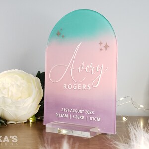 Baby Name and Birth Stats Sign | Acrylic Arch With Stand | Newborn ...