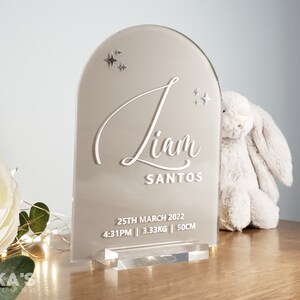Baby Name and Birth Stats Sign | Acrylic Arch With Stand | Newborn ...