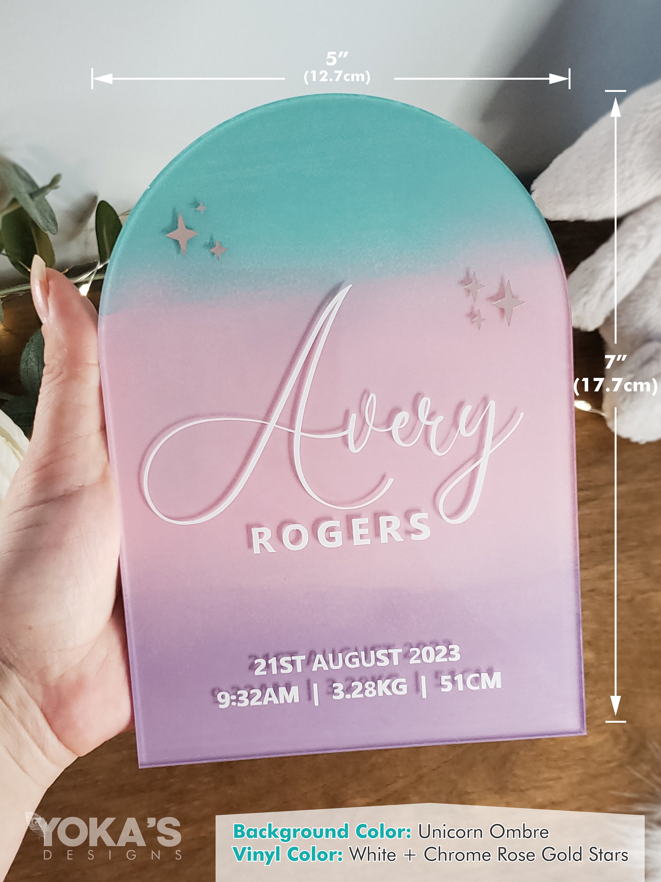Baby Name and Birth Stats Sign | Acrylic Arch With Stand | Newborn ...