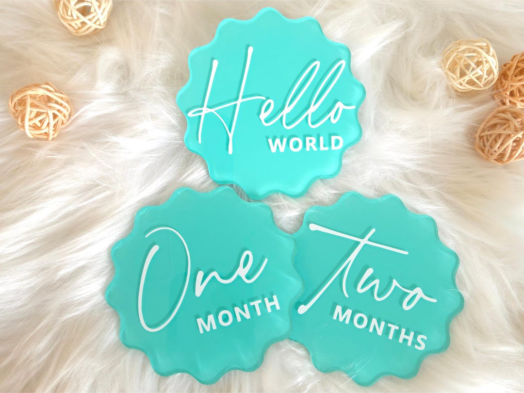 Baby Milestone Disc Set | Scalloped Acrylic 12 Months + Hello World ...
