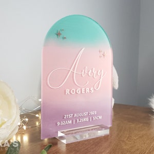 Baby Name and Birth Stats Sign | Acrylic Arch With Stand | Newborn ...
