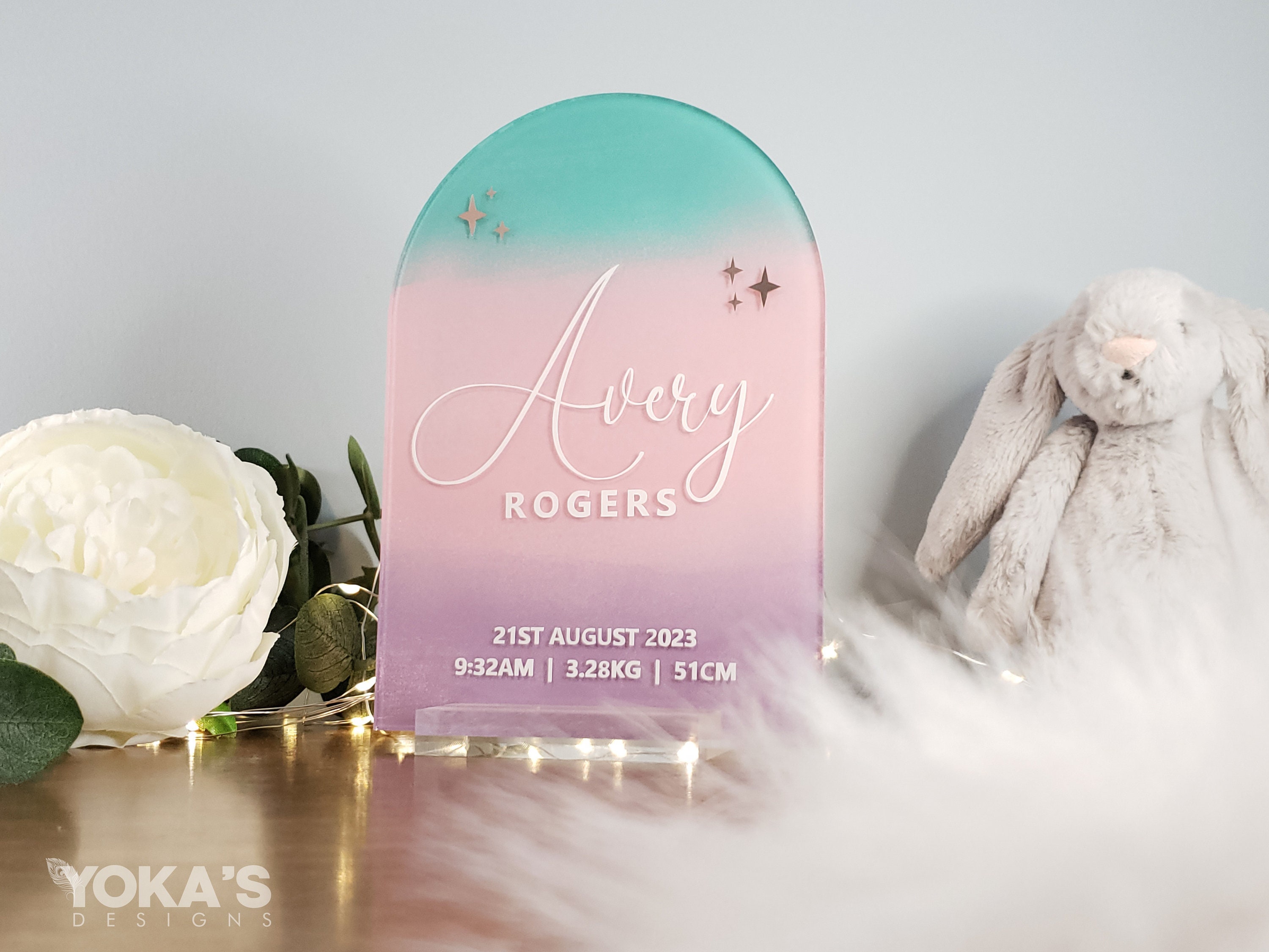 Baby Name and Birth Stats Sign | Acrylic Arch With Stand | Newborn ...