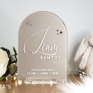 Baby Name and Birth Stats Sign | Acrylic Arch With Stand | Newborn ...