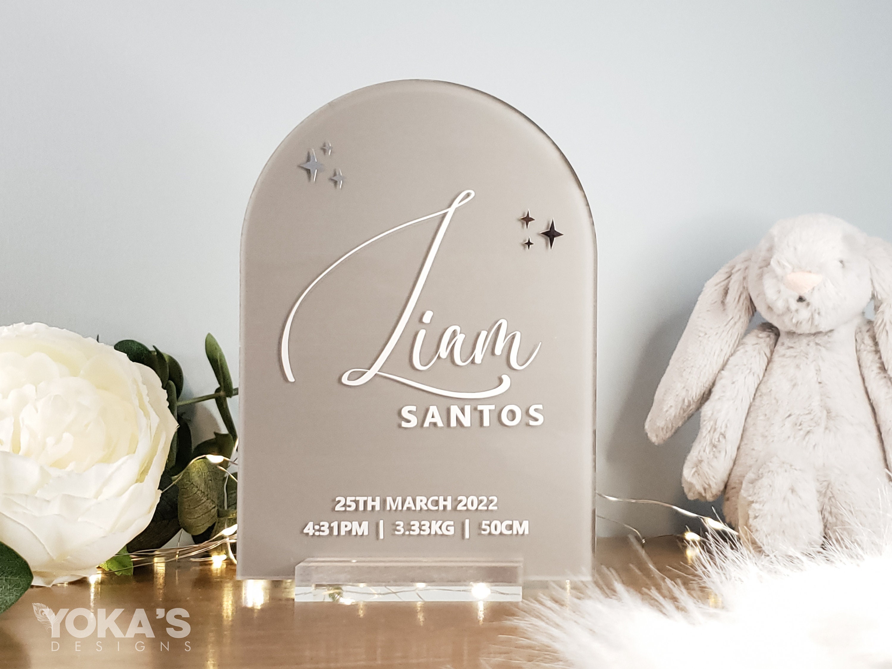 Baby Name and Birth Stats Sign | Acrylic Arch With Stand | Newborn ...