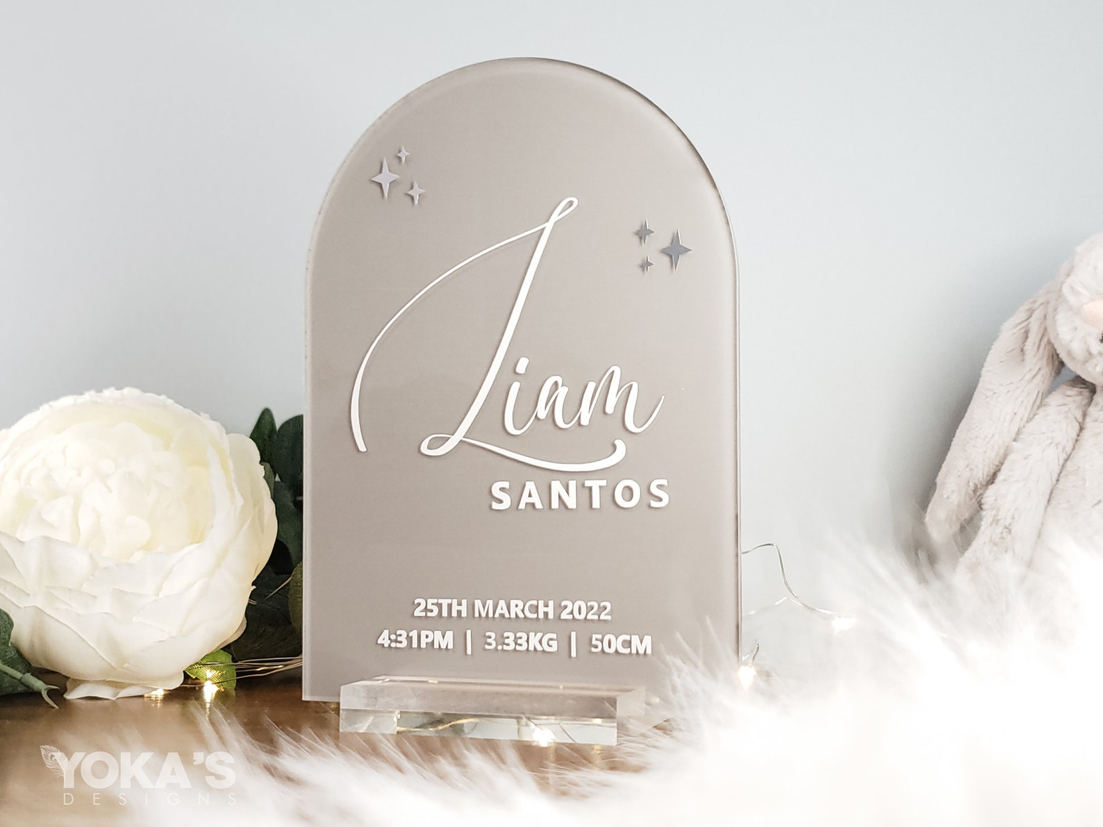 Baby Name and Birth Stats Sign | Acrylic Arch With Stand | Newborn ...