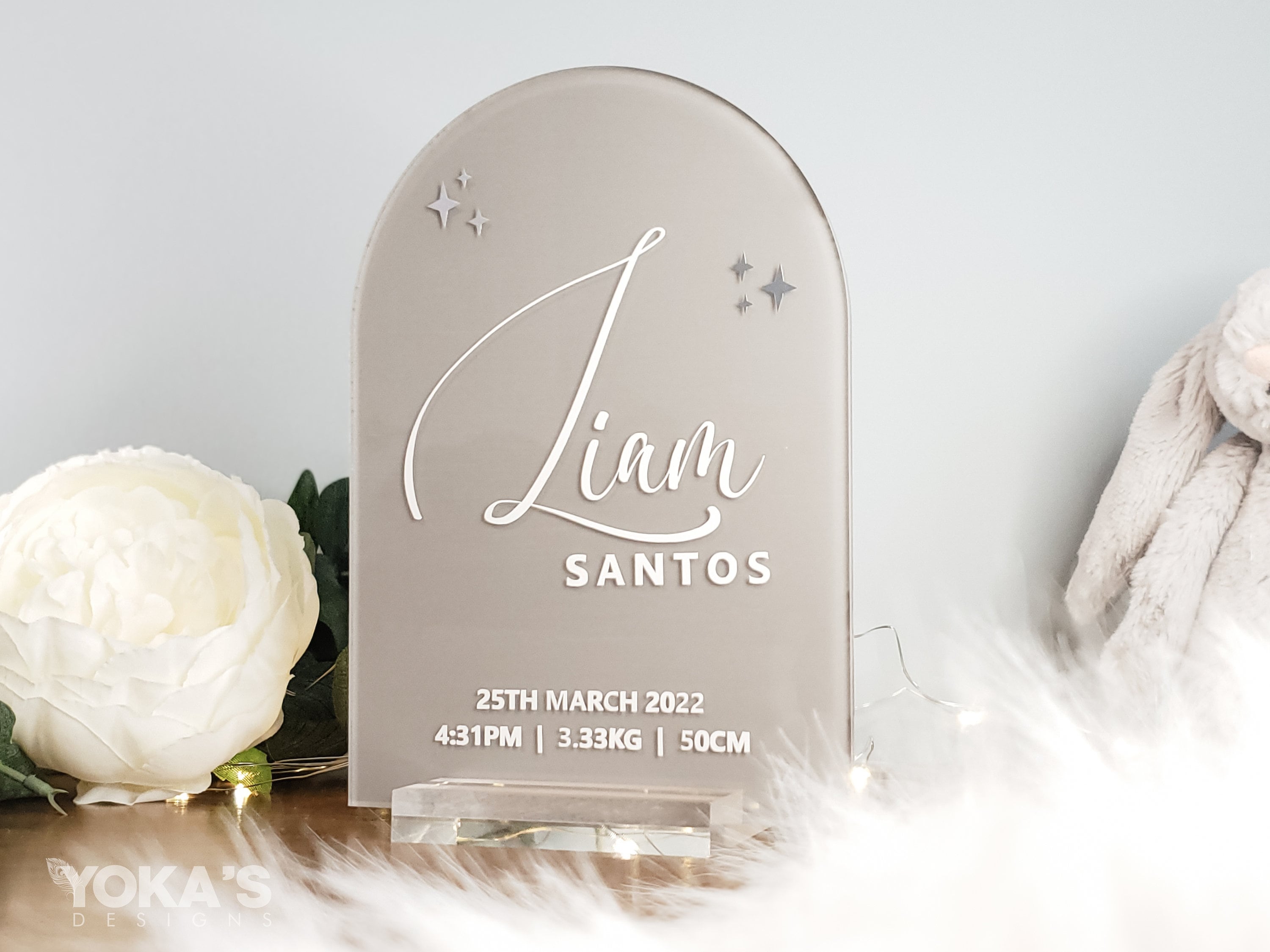 Baby Name and Birth Stats Sign | Acrylic Arch With Stand | Newborn ...