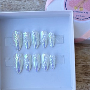 Pearl Tides Iridescent Press on Nails | 3D Gel Nails | Iridescent Nails | Mermaid Nails | Chrome Nails | Summer Nails | Kawaii Nails