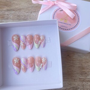 Pastel Butterfly Wings Press on Nails | 3D Charm | Floral Nails | Kawaii Nails | Spring Nails | Summer Nails | Purple Nails | Pink Nails