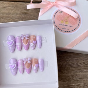 Lavender Haze Press on Nails | Kawaii Press on Nails | 3D Charm | Purple Nails | Lavender Nails | Heart Nails | Star Nails | Lilac Nails