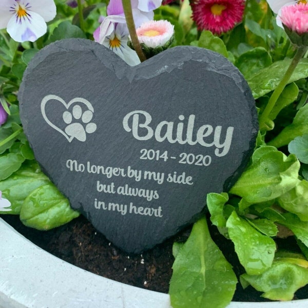 Memorial Plaque For Pet Dog - Personalised Dogs Grave Stone Personalized Heart Slate Marker