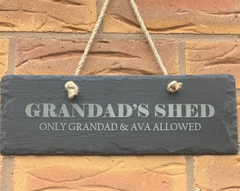 Personalised Slate Grandads Shed, Hanging Slate Sign, Garden Accessories, Dad / Grandad Gift