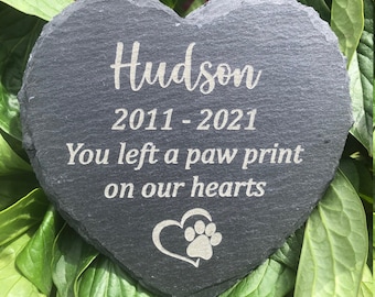 Personalised Slate Heart Memorial Plaque, Engraved Grave Marker, Dog Memorial