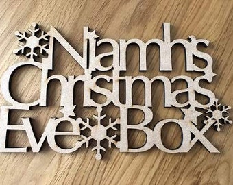 Wooden Christmas Eve Box Personalised Topper Any Name Xmas Mini Gift MDF Shape 